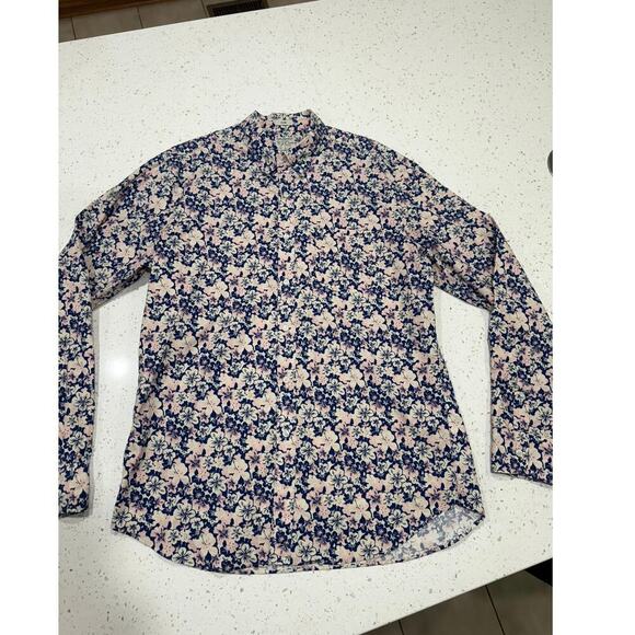 J. Crew slim fit organic cotton womens floral button up blouse L - Picture 1 of 10
